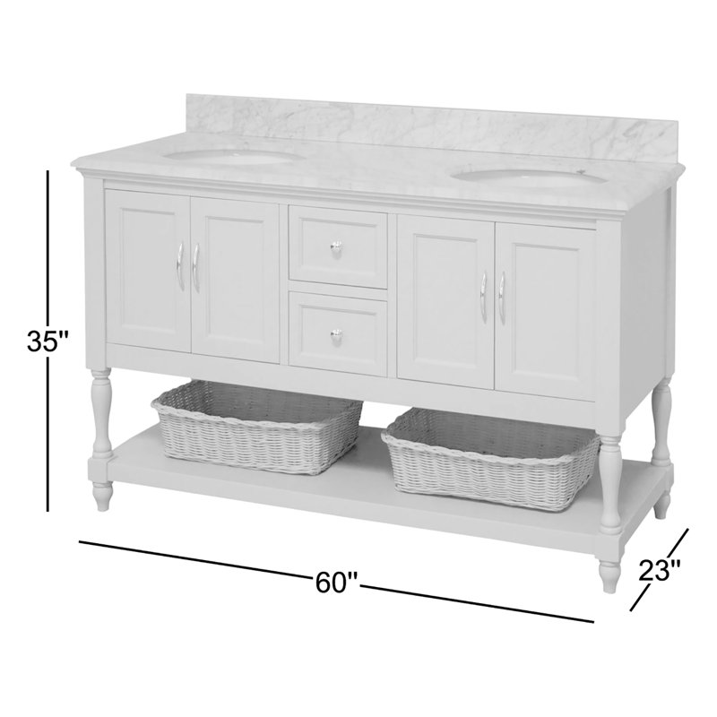 Hampton 60'' Double Bathroom Vanity with Top, White, Black Granite
