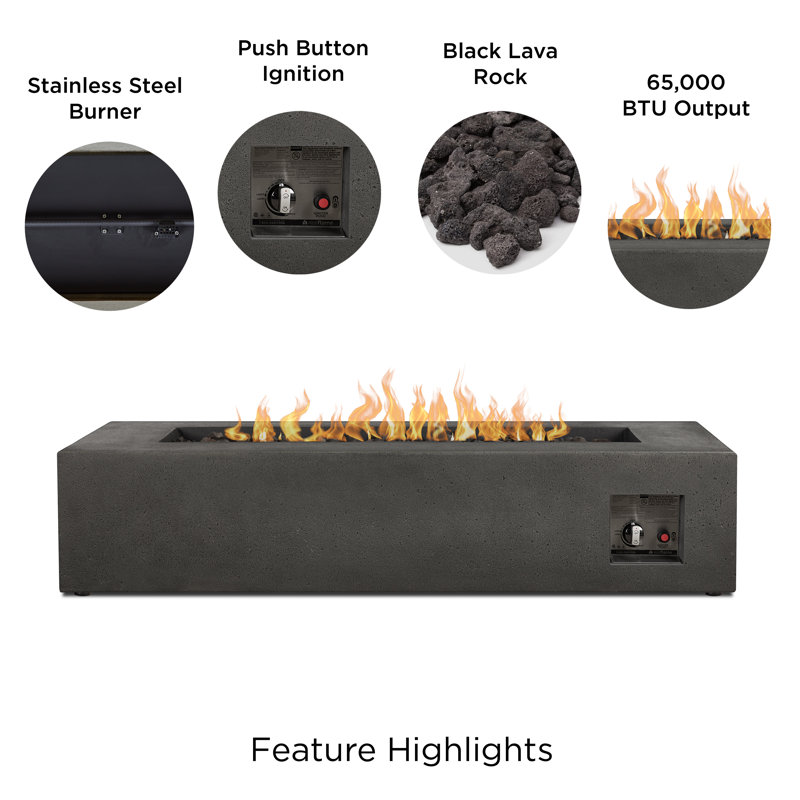 Geneva Concrete Propane Fire Pit Table, Carbon, 12.75" H x 56.5" W x 28.5" D