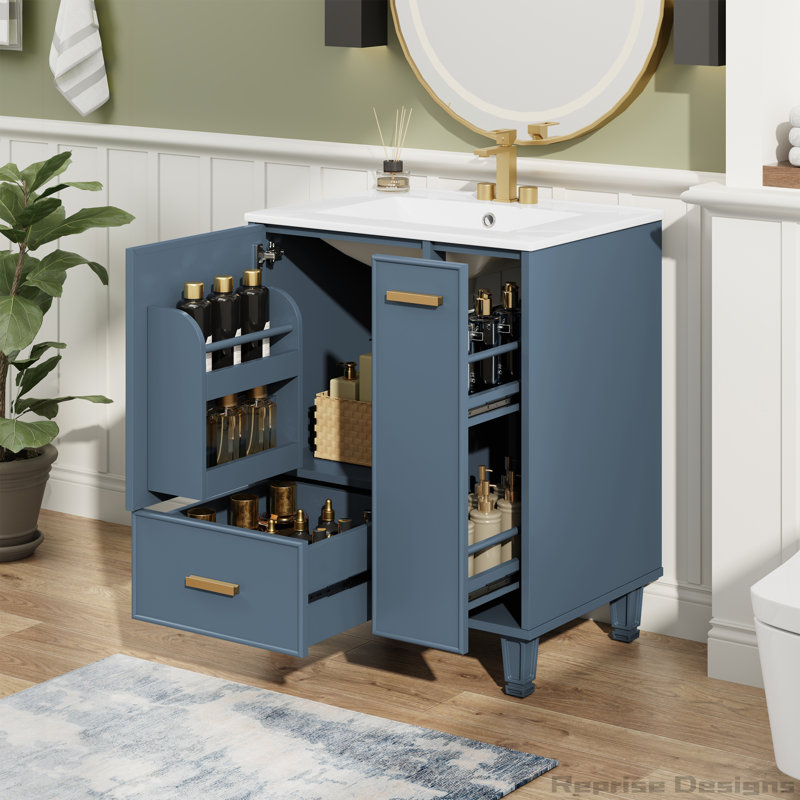 Meuble-lavabo 24 po avec lavabo, panier coulissant à 2 niveaux, tablette de porte