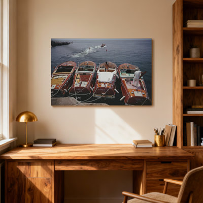 Fashion Boats Docked Water Scene With Person
