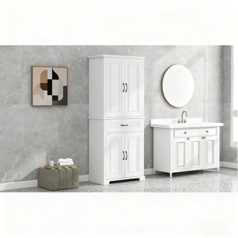 Bathroom/Kitchen/Office White Storage Cabinet (72.2"H) - 22Lbs/Shelf, Adjustable Shelf, Anti-Tip