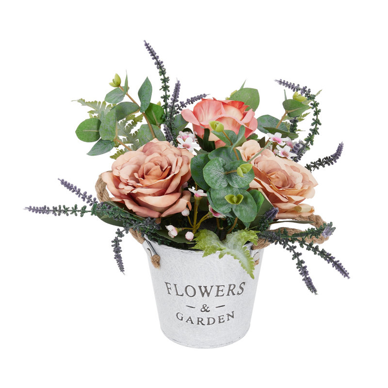 Rose Arrangement in Planter, Orange