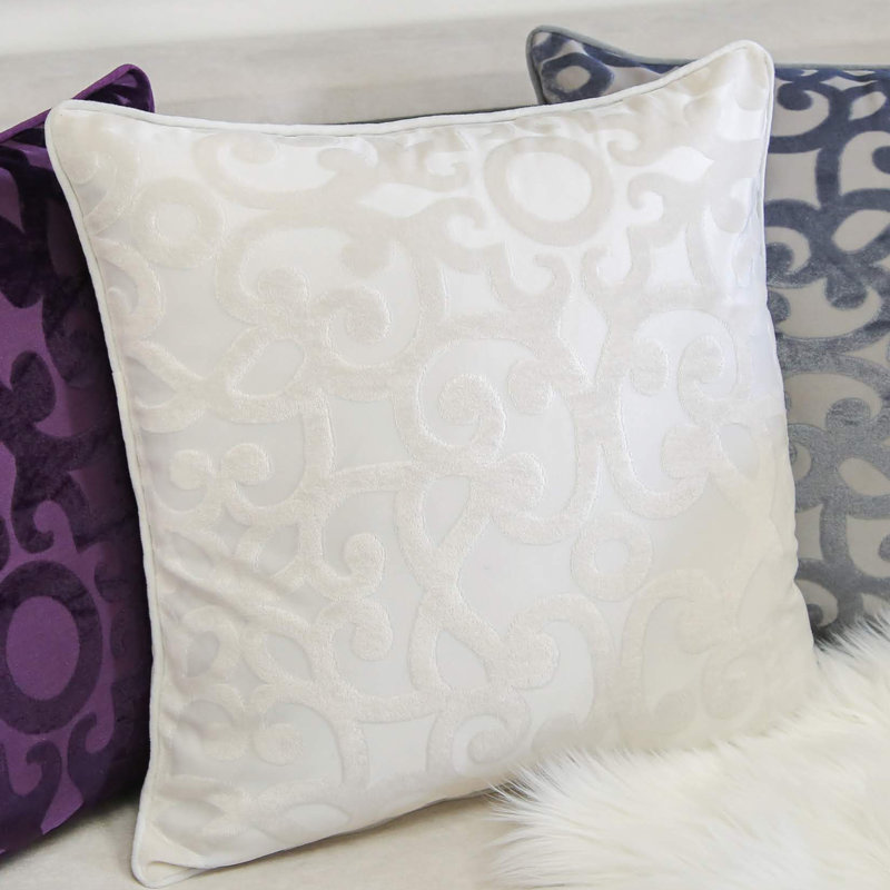 Damask Velvet Throw Pillow, Ivory