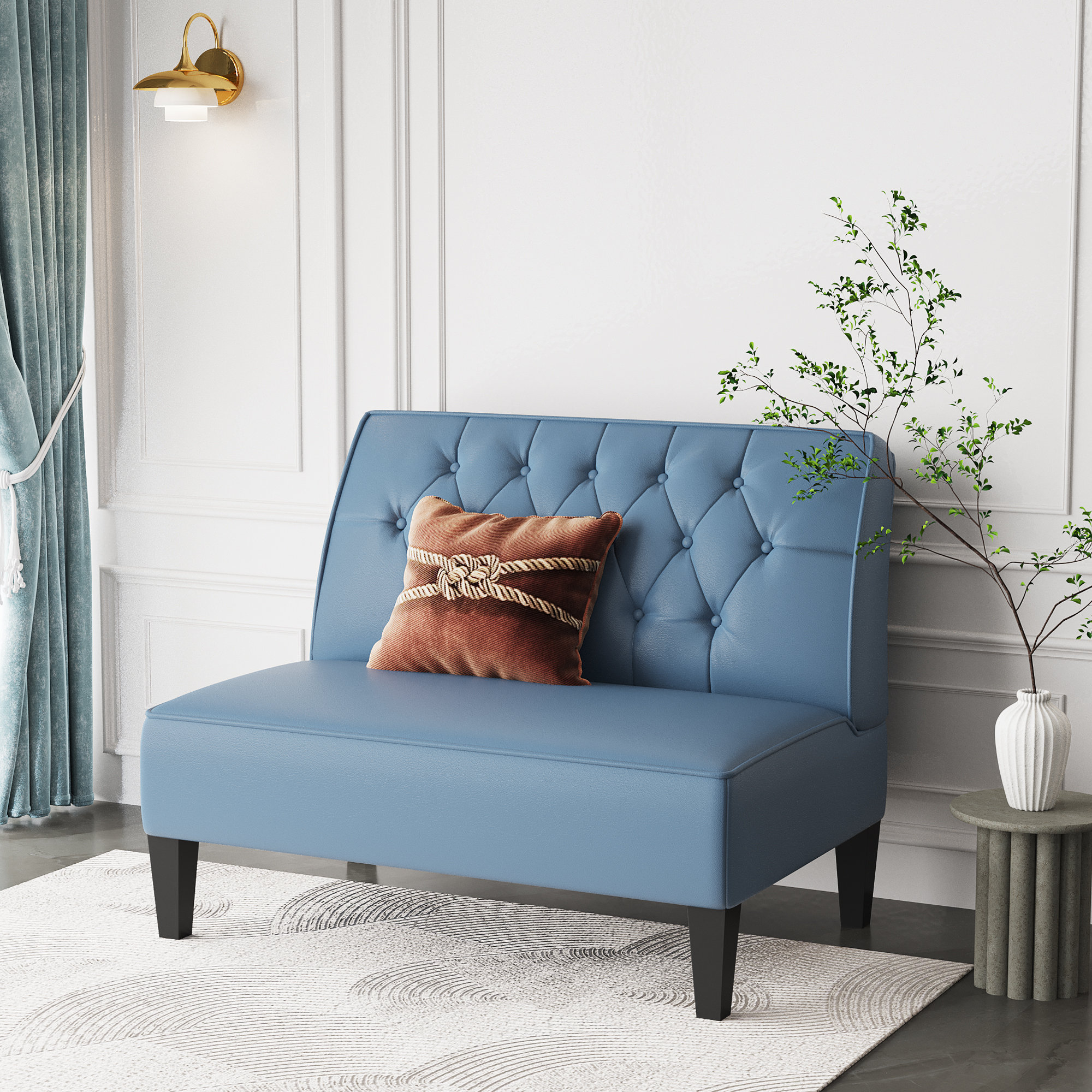N&V Single Seated Foam Sofa, Armless Floor Sofa, One Piece High Density Foam, Removable and Machine Washable Cover, Blue