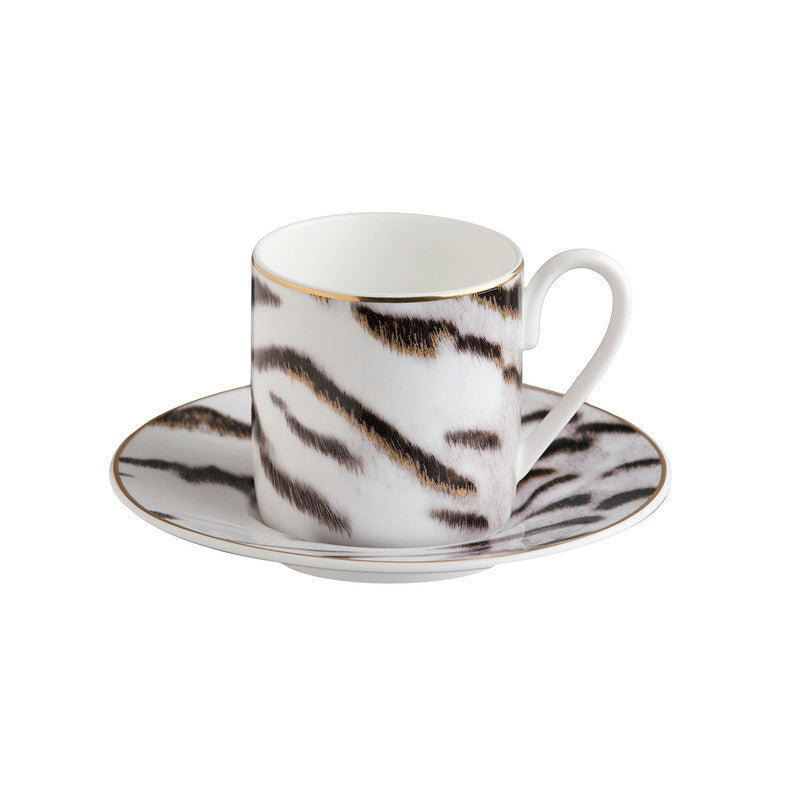 Coffee Cup & Saucer TIGER Set of 2 in Luxury Box diam. 2.3in, H 2.5in, Cap. 4 oz, Saucer diam. 4.75in