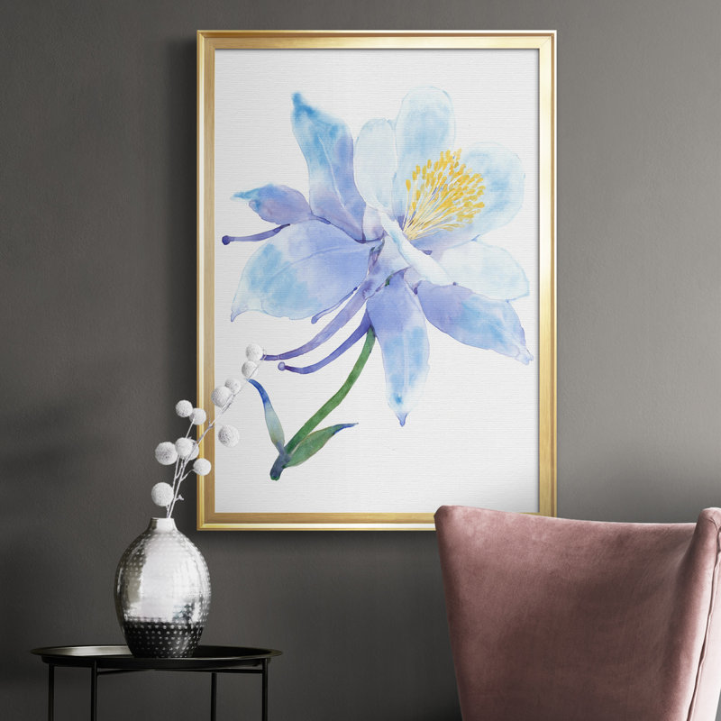 Toile encadrée de qualité supérieure «Columbine Bloom I» prête à être accrochée, H 24,5 po x l 18,5 po x P 1 po, Or
