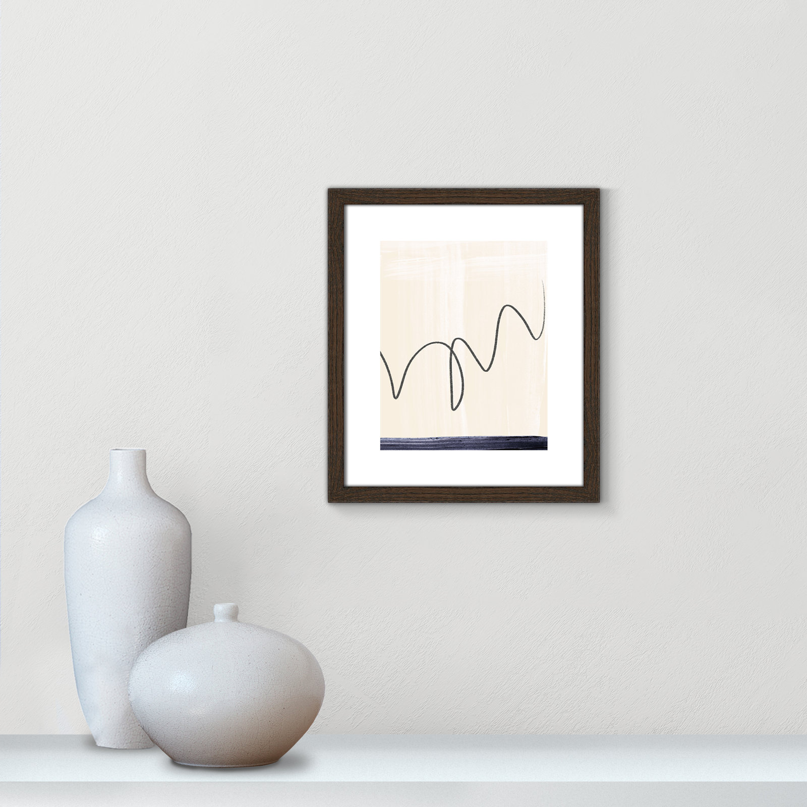 Tigerlily "Departured II" Painting, 15" H x 13" W x 0.75" D, Brown Framed Paper