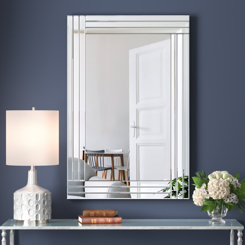 Glass Framed Rectangle Wall Mirror Accent Decorative Mirror for Bedroom Living Room Bathroom