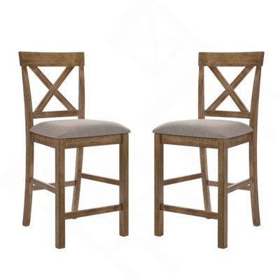 Ensemble de 2 chaises rembourrées en lin à hauteur de comptoir