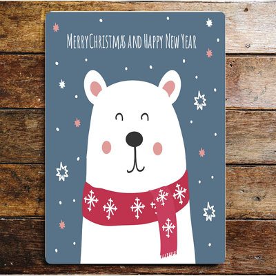 Merry Christmas New Year Bear Winter - No Frame Print on Metal