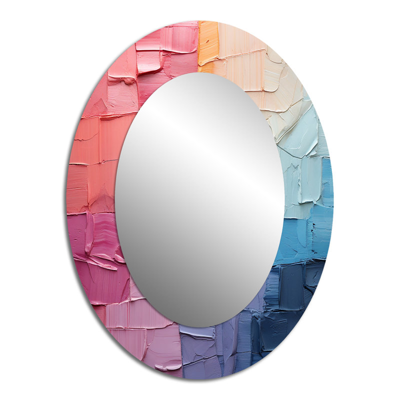 Abstract Patchwork III - Large Oval Wall Mirror On Metal, 40" x 30"