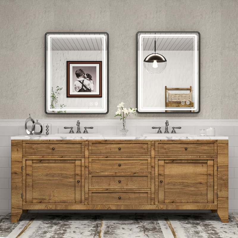 Demetrion Rectangle Lighted Pivot Bathroom Vanity Mirror with Anti-fog and 3 Adjustable Color, Matte Black, 36" x 28"