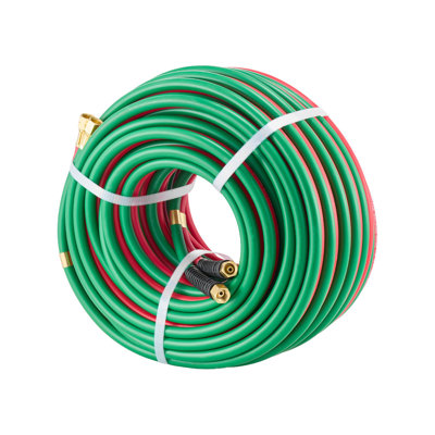 Tuyau d'oxygène en acétylène, tuyau d'oxyacétylène de 1/4 po x 100 pi avec raccord de 9/16 po à 18 B, tuyau simple pour chalumeau de coupe de qualité T de 300 psi, compatible avec les gaz d'oxygène, d'acétylène, de propane et autres gaz