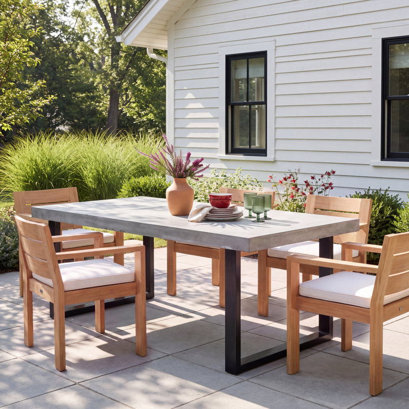Clement Rectangular Metal Outdoor Dining Table , in. W in. D, 30" H x 79" L x 39.5" W, Gray/Black 