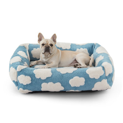 Cute Dog Bed for Small Dogs, Cozy Rectangle Orthopedic Sofa , Washable Pet Beds with Jacquard Shaggy Plush and Anti Slip Bottom, Blue
