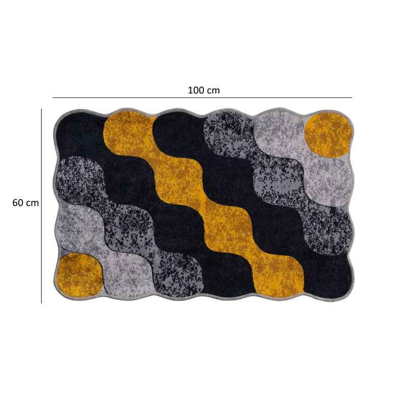 Ensemble de tapis de bain de qualité supérieure (2 pièces) - 100% polyester, antibactérien, antidérapant | Grand 23,6 x 39,4 pouces et petit 19,7 x 23,6 pouces | Jaune élégant, anthracite et gris | Lavable à la machine, parfait pour la maison et la salle de bain