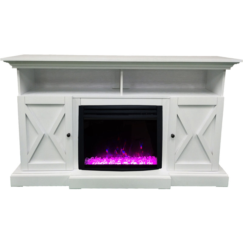 Summit White MDF Electric Fireplace TV Stand with LED Lights