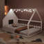 Lit double en bois pleine grandeur, blanc avec clôture et fenêtre-1662715041