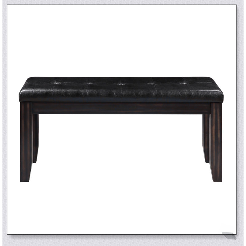 Compact Black and Espresso Bench with Tufted Cushion, Perfect for Entryways and Small Spaces