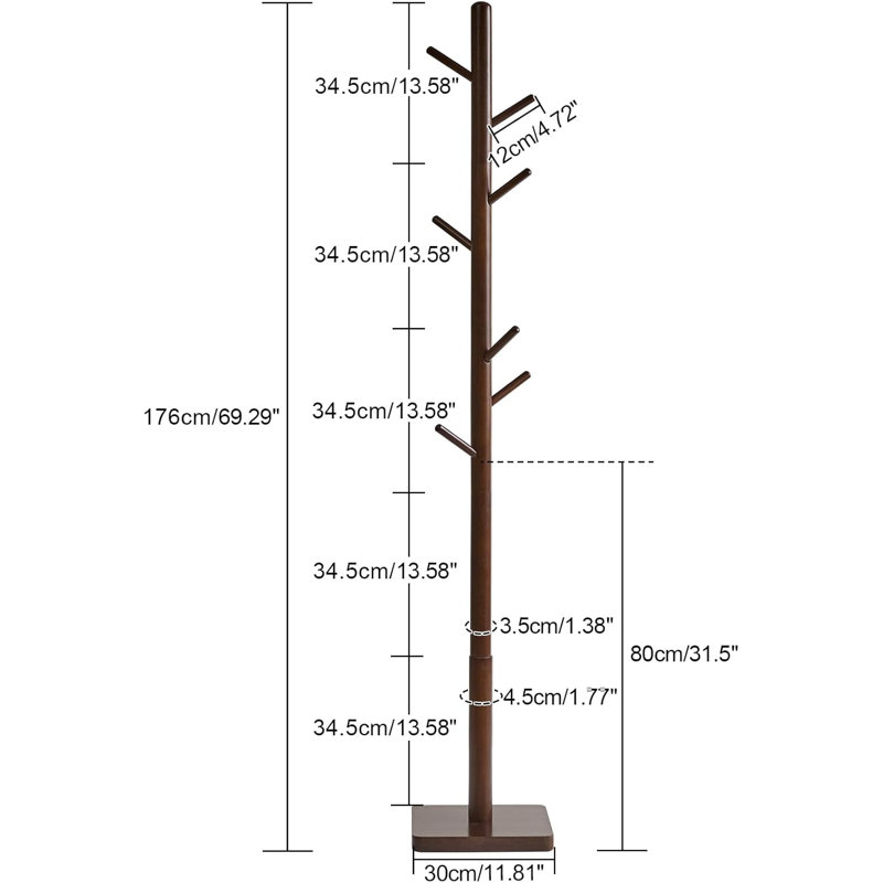 Freestanding 8 - Hook Coat Rack, Brown
