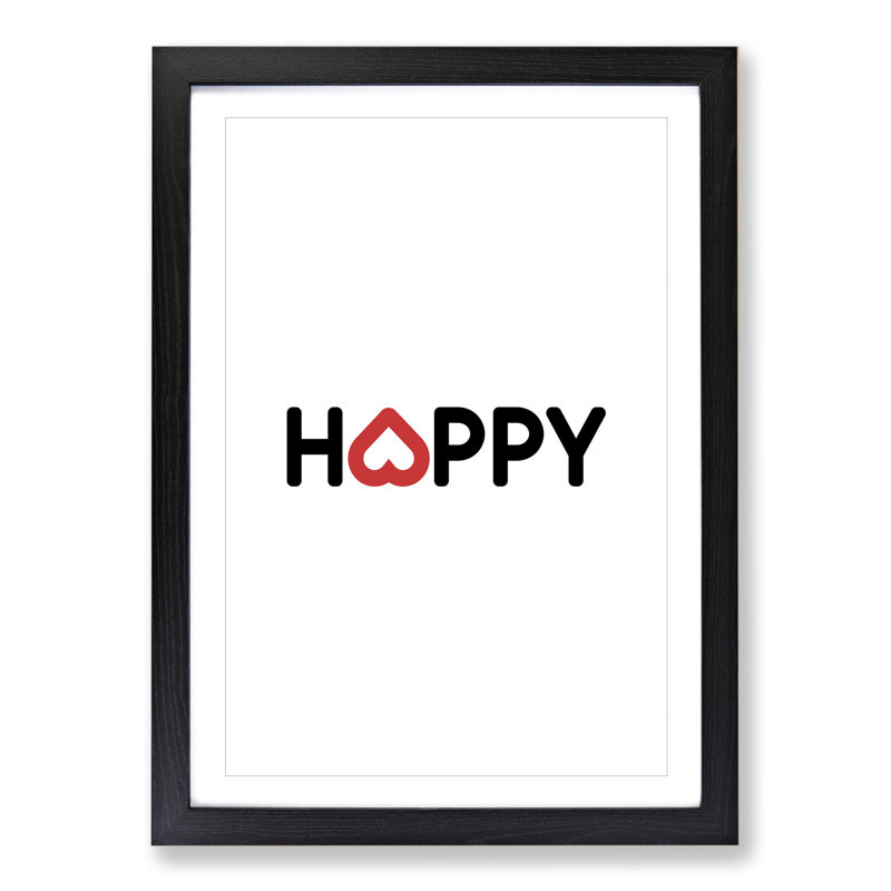 Happy - Picture Frame Typography, 65cm H x 48cm W x 2cm D, Black Framed