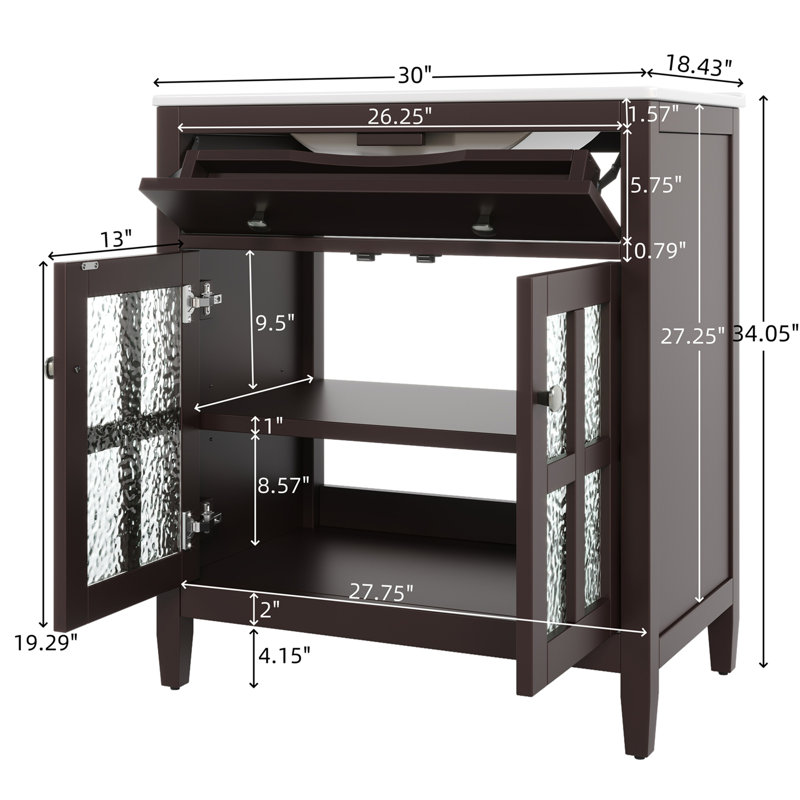 Bathroom Vanity with Ceramic Sink, Dark Brown