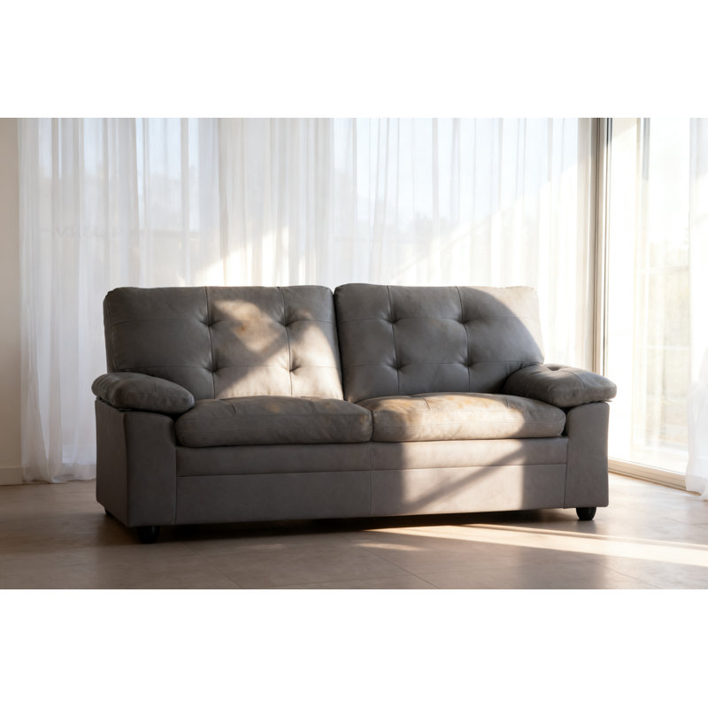 Ebern Designs Modern Gray Faux Leather Loveseat Sofa | Wayfair