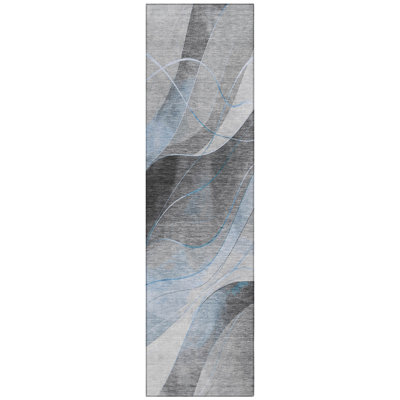 Aelien Blue Washable Indoor-Outdoor Rug - LOOMLAN