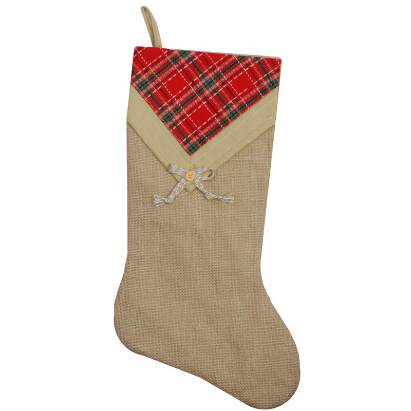 Chaussette de Noël 20,5 po beige et rouge