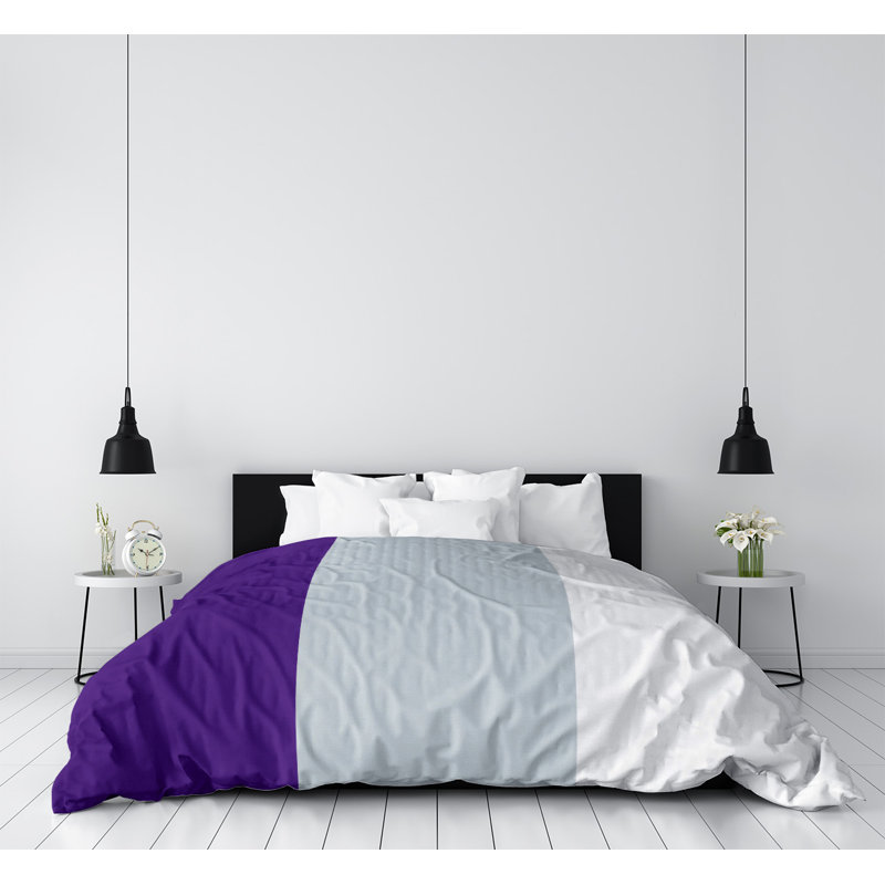  Housse de couette simple réversible, Microfibre, Housse de couette pour très grand lit, Mauve / argent / blanc