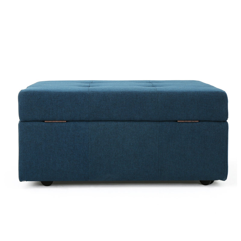 Repose-pieds capitonné bleu marine avec rangement à surpiqûres gaufrées avec couvercle relevable - repose-pieds carré en tissu de 31 pouces pour le salon