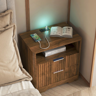 Table de chevet avec station de charge, table de chevet intelligente avec veilleuse, table de chevet avec armoire de rangement pour la chambre à coucher