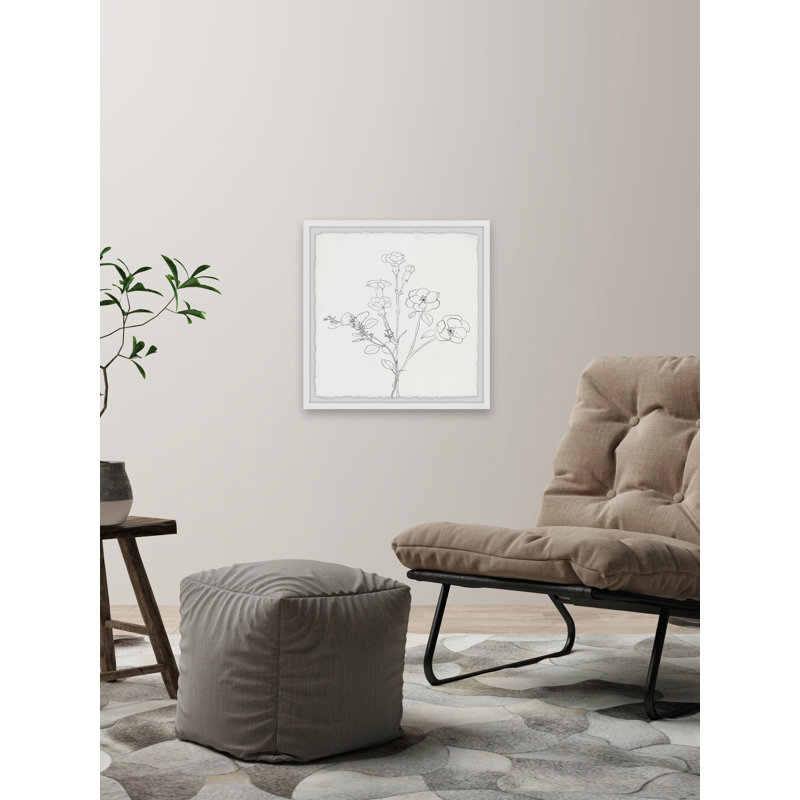 Flower Sketch - Single Picture Frame Print, 30cm H x 30cm W