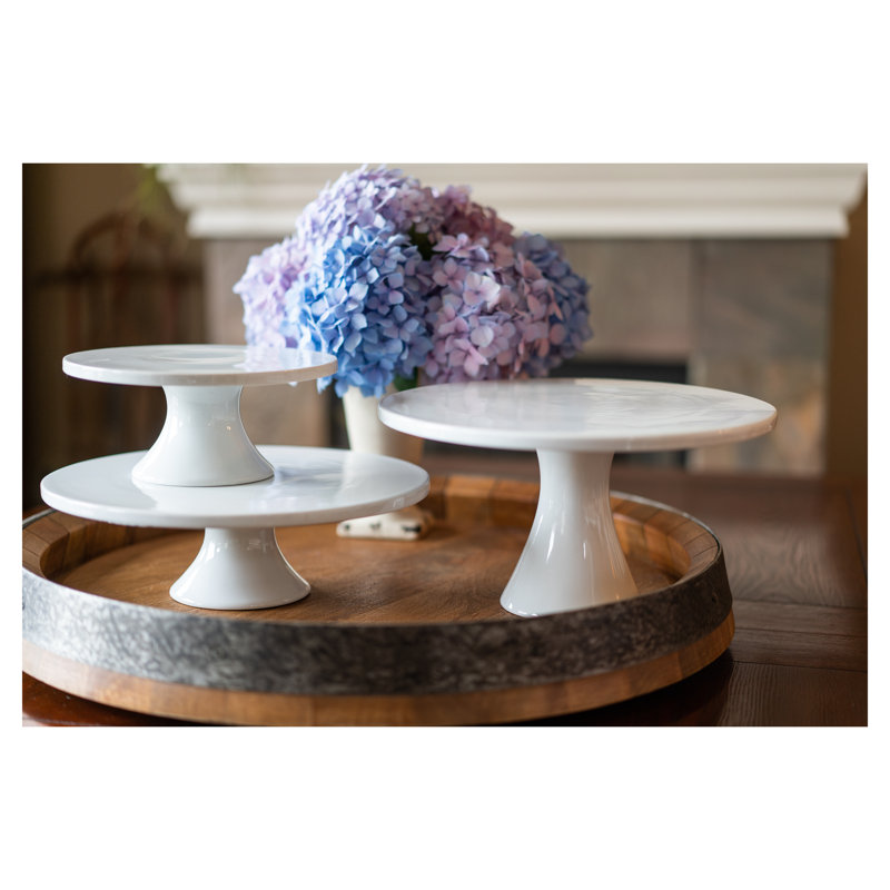White Ceramic Round Pedestal Cake Stand, 8.5"