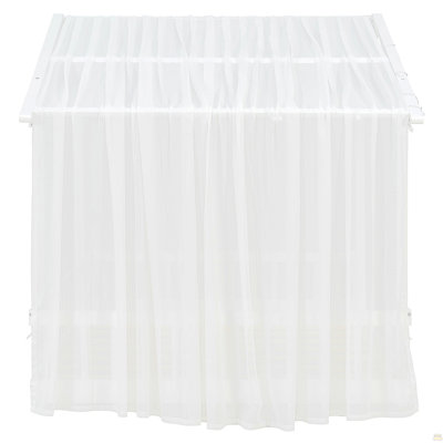 Full Size Platform Bed with Sheer Fabric Canopy and String Lights, White