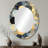 Pastel Abstract With Blue Black & Gold Spots XVIII - Large Oval Wall Mirror On Metal-828945273