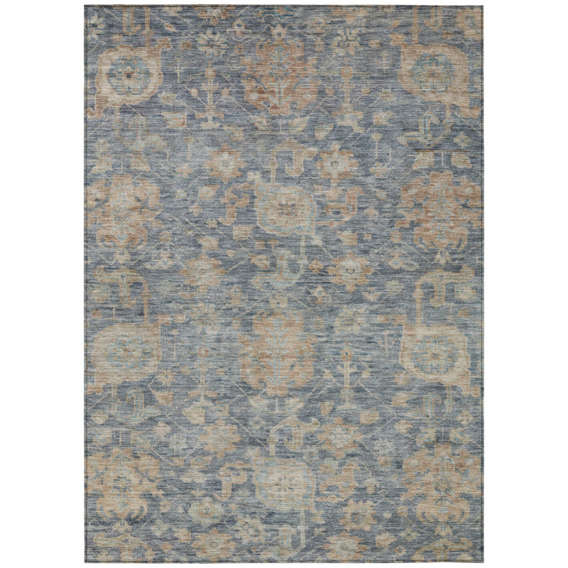 Tapis extérieur lavable damassé 9 pi x 12 pi bleu brun et beige