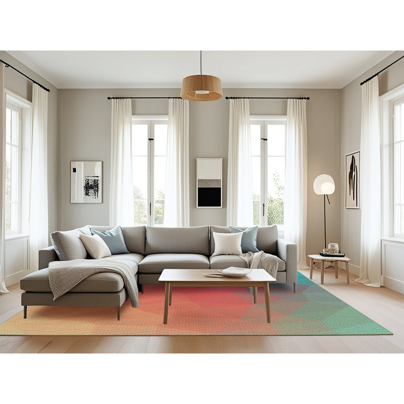 Tapis rouge/aqua à motif vert, Rectangle 8 pi x 12 pi