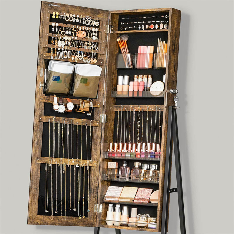 Isamary Freestanding Jewelry Armoire, Rustic Brown/Black