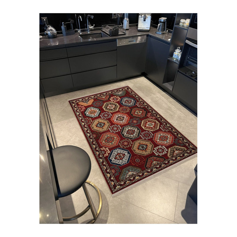 Tapis décoratif rétro bourgogne, Rectangle 3 pi 3 po x 4 pi 11 po