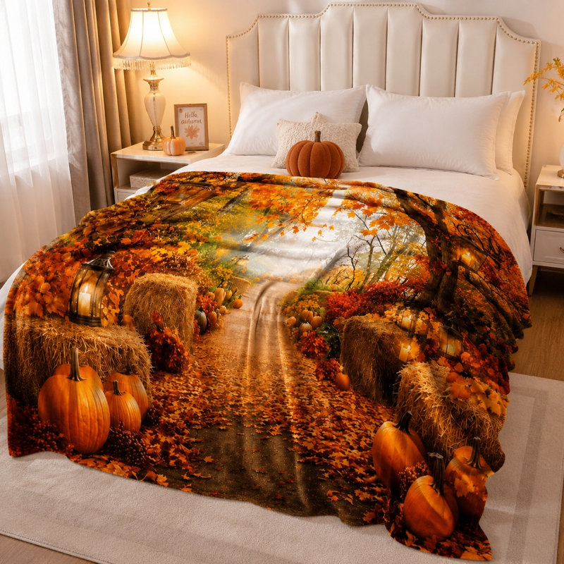 Jeté Cozy Autumn Path, impression d'automne chaleureuse et invitante pour canapé, canapé, chambre à coucher, salon