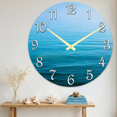 Landscape & Nature Ocean Waves Blue Gradient Background Ultra Clear Glass Wall Clock