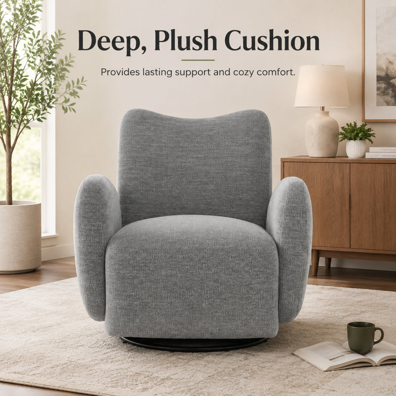  Fauteuil demi-tonneau 33 po, 33 po, chenille, tonneau rembourré à 360 °, gris, Grey