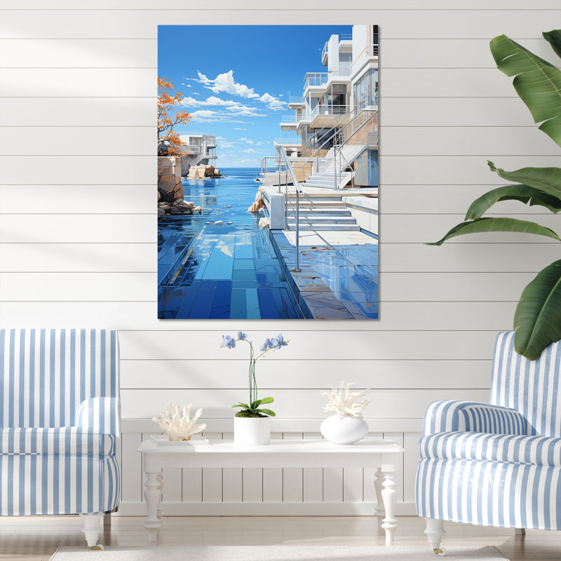 Pier Coastal Geometry " Pier Coastal Geometry ", 20" H x 12" W x 1" D, Wrapped Canvas