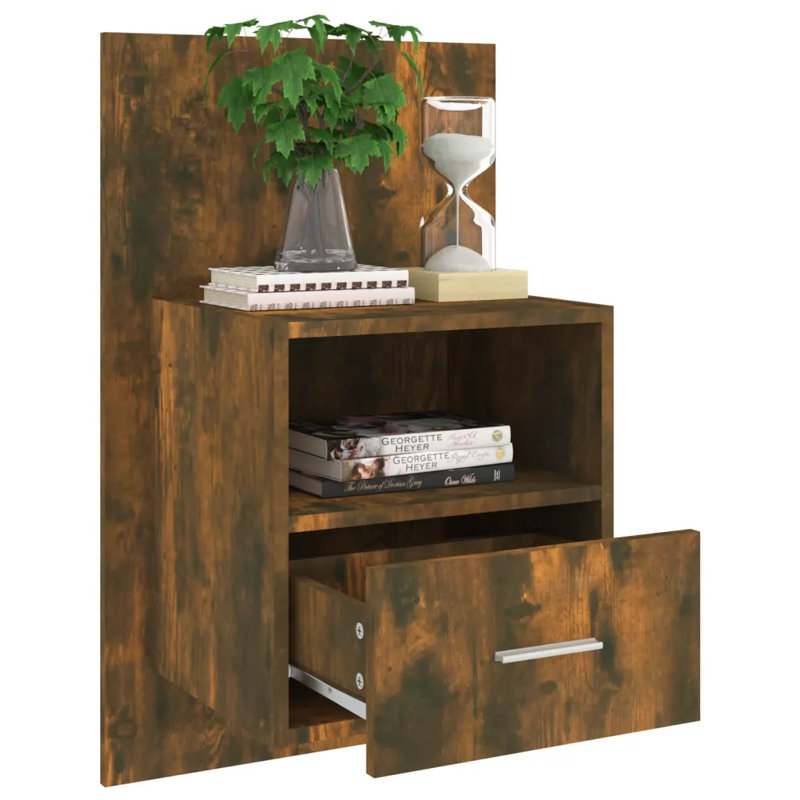 Jaicee Wall-mounted Bedside Cabinet, Smoked Oak, Set of 2