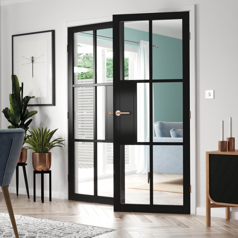 Black Civic Glass Door Prefinished, 198.1 cm H x 76.2 cm W x 3.5 cm D