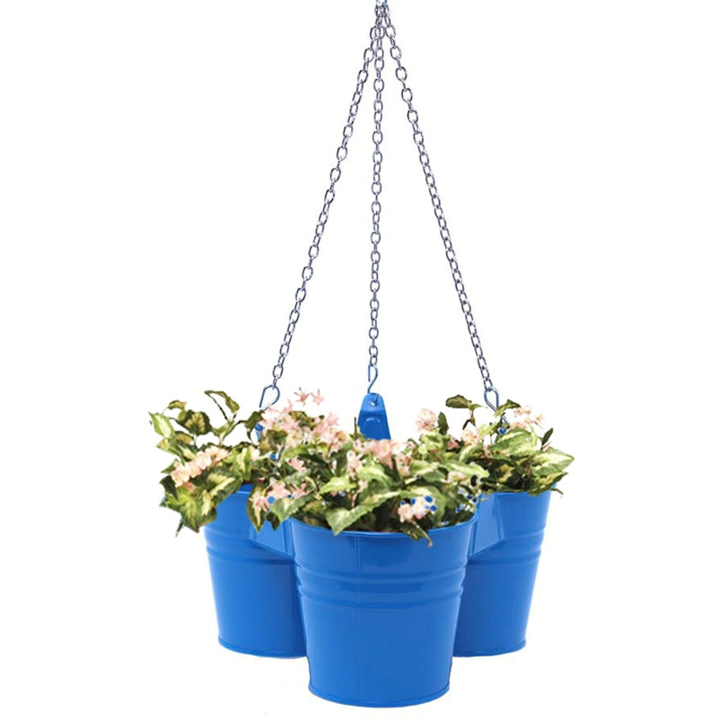 Pot à fleurs en acier galvanisé Khinvasara, H 6,5 po x l 14 po x P 14 po, Bleu