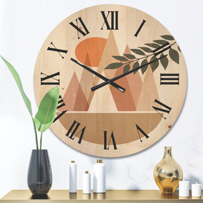 Horloge murale abstraite soleil et lune dans les montagnes II