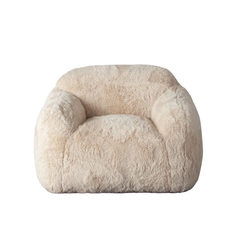 Chaise d'appoint décorative, fausse fourrure blanche naturelle, structure en bois massif de 44 pouces