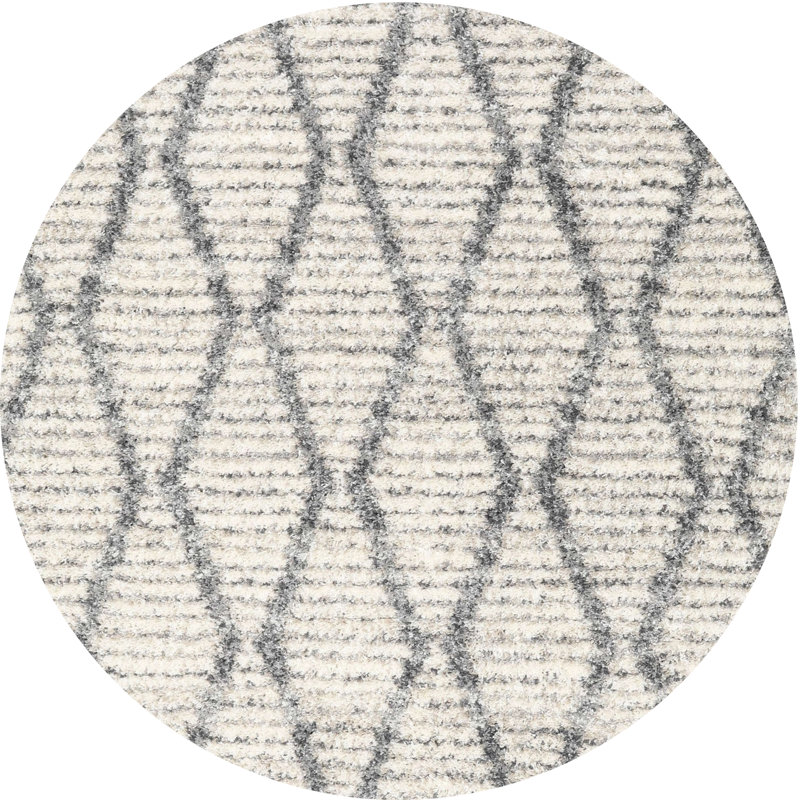 Tapis contemporain ivoire / gris, Rond 4 pi